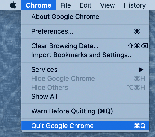 Quit your browser from the menu bar