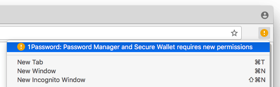 1Password requires new permissions