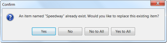 An item with the same name already exists. Would you like to replace the existing item?