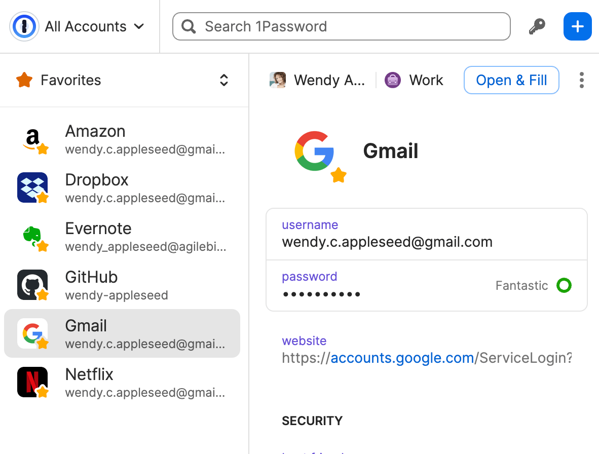 Afficher les éléments dans la fenêtre contextuelle 1Password