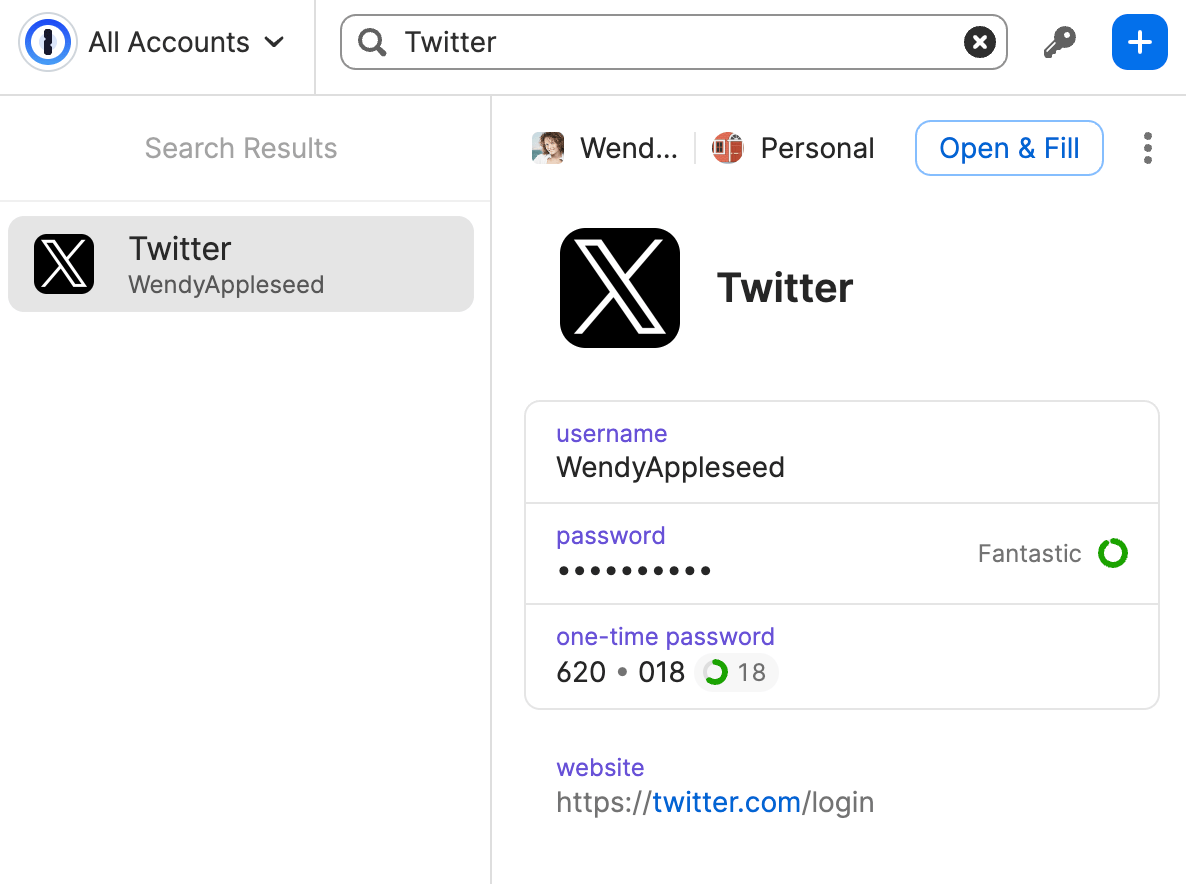 Effectuer une recherche dans la fenêtre contextuelle 1Password
