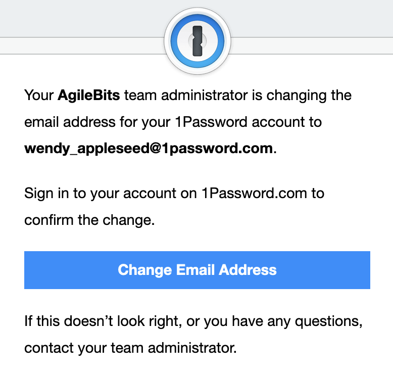 Die E-Mail von 1Password zur Bestätigung der geänderten E-Mail-Adresse.