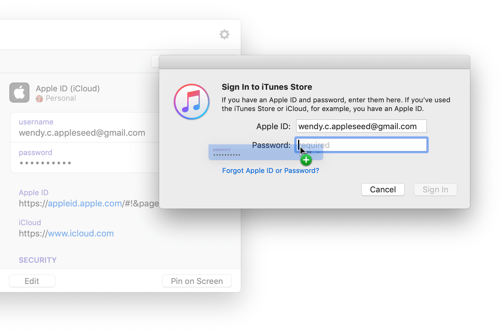 Use 1Password mini to fill in apps