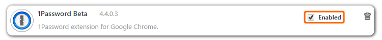 The 1Password classic extension installed and enabled