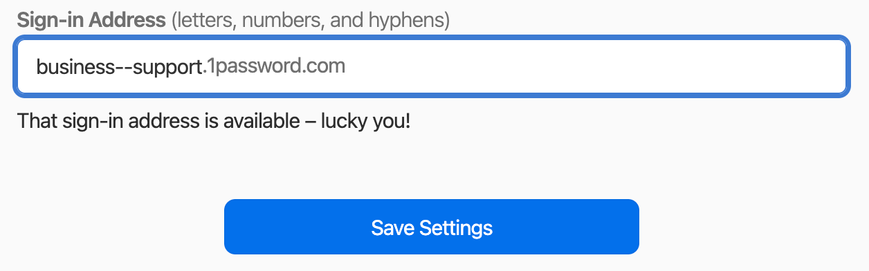 The sign-in address field within Settings on 1Password.com