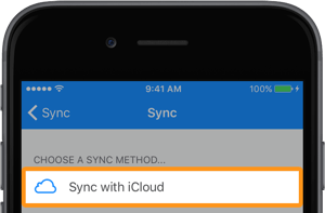 the Sync screen in Settings with 'Sync with iCloud' highlighted