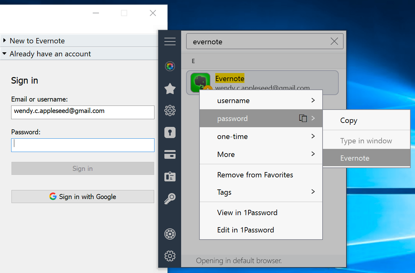 Use 1Password mini to fill details in apps