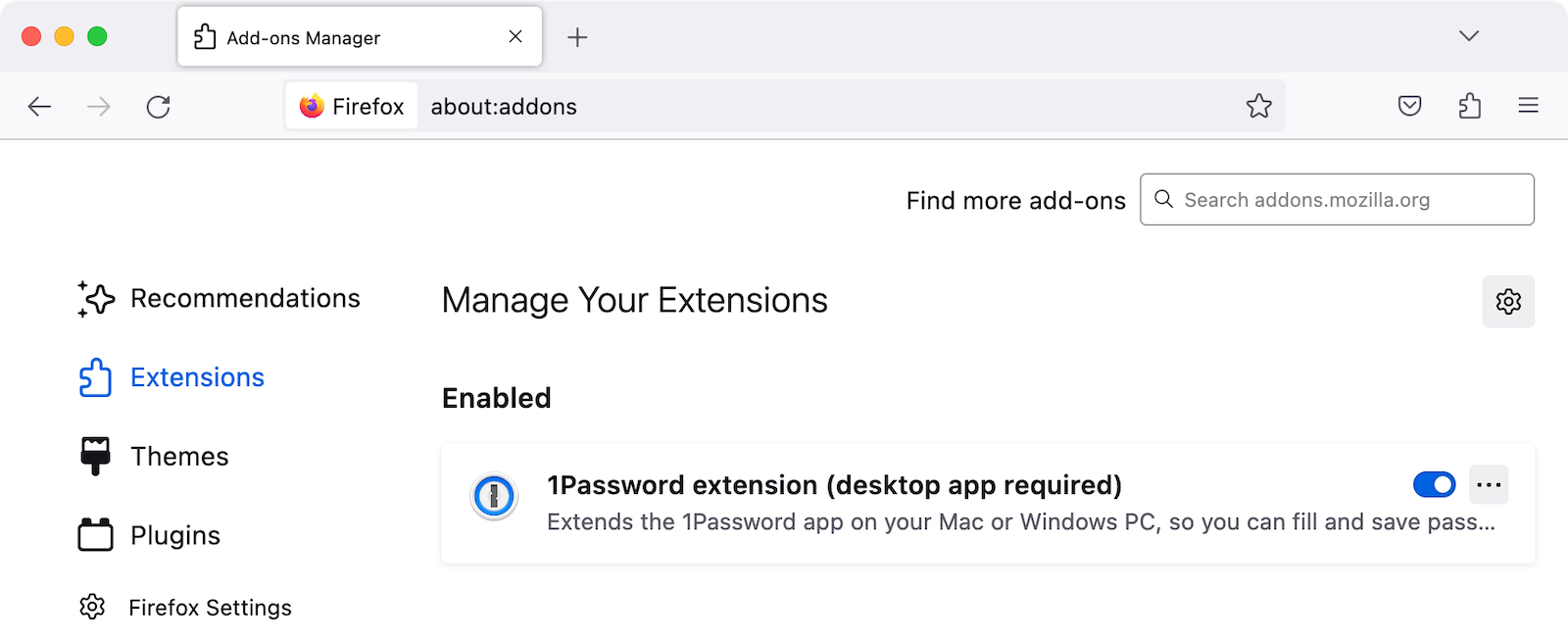 1Password on the Firefox Extensions page