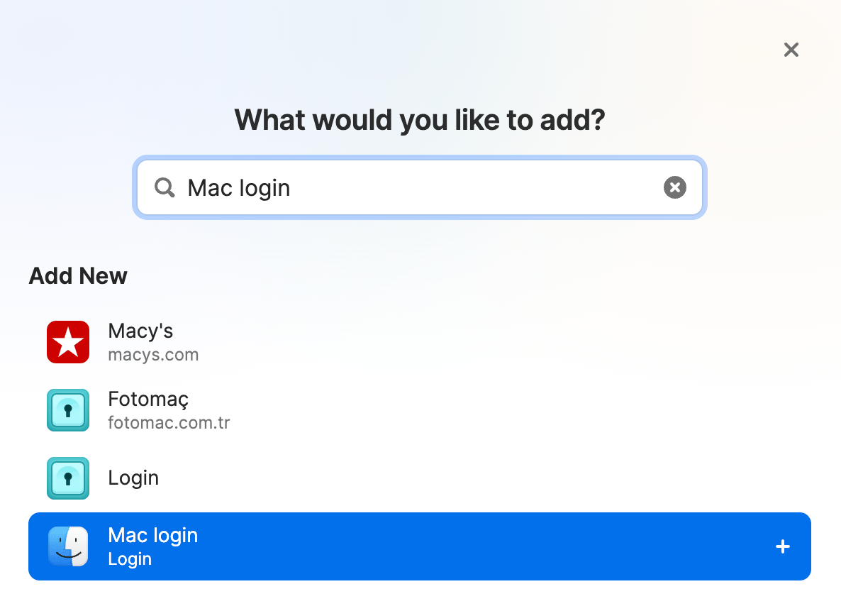 Erstelle ein Mac-Login-Element in 1Password