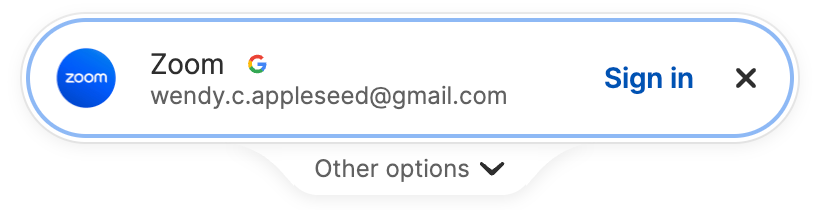The prompt to sign in with a supported provider using the 1Password browser extension.