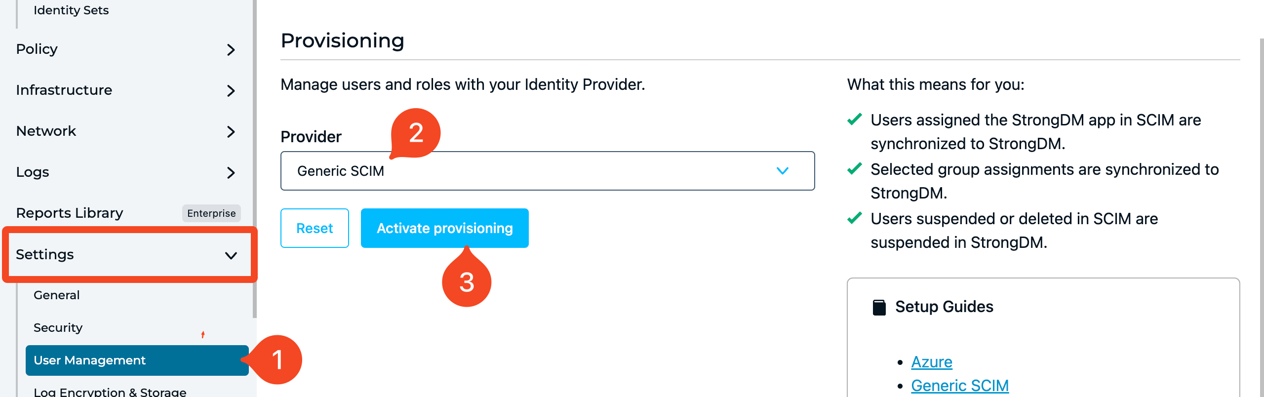 StrongDM User Management provisioning section