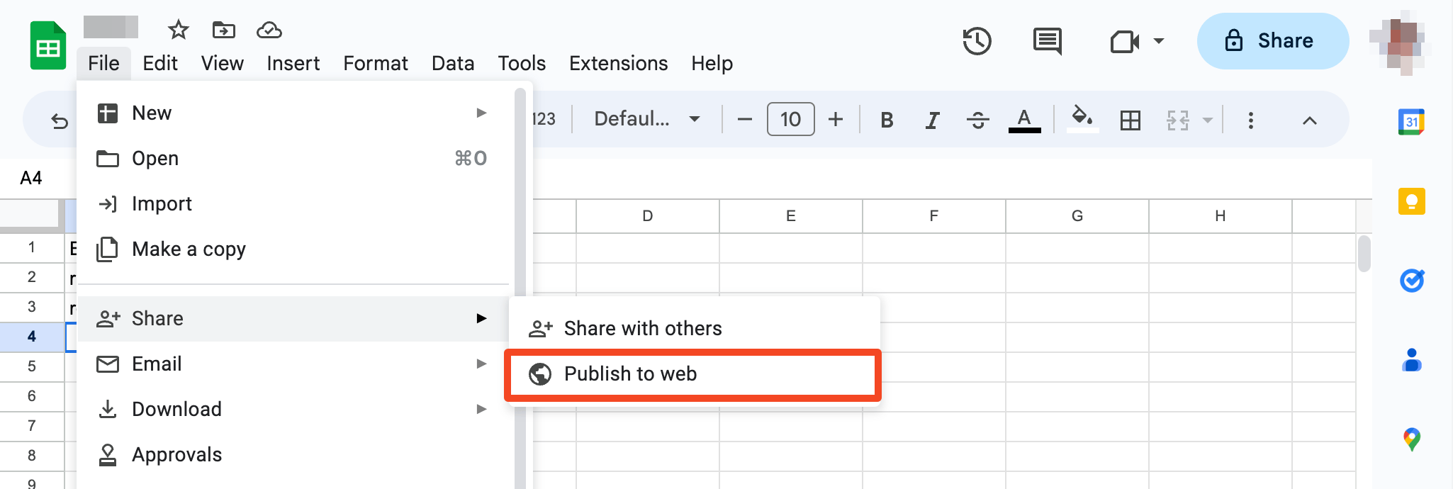 Google Sheets sharing settings