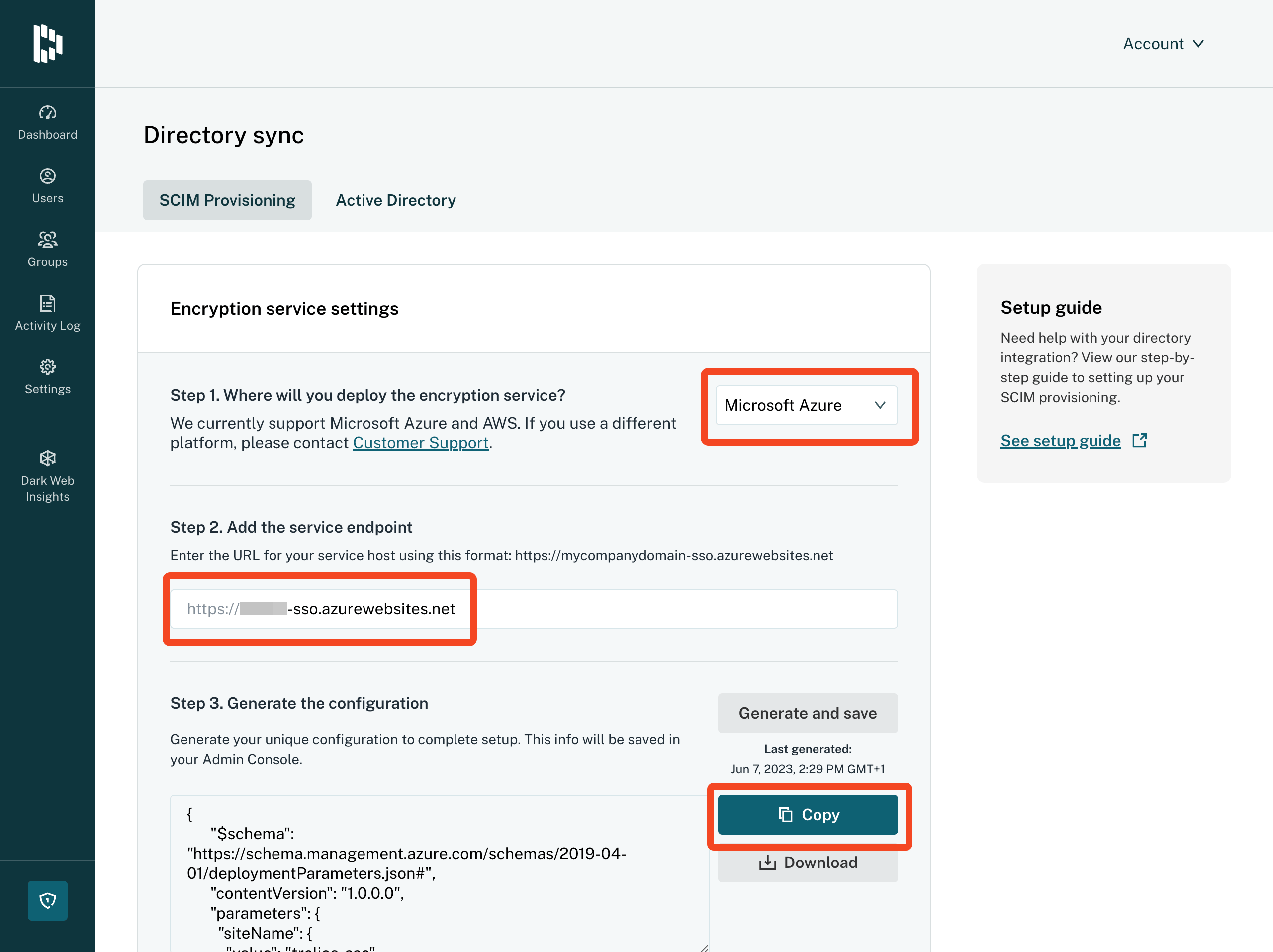 Dashlane self-hosted SSO service configuration generator