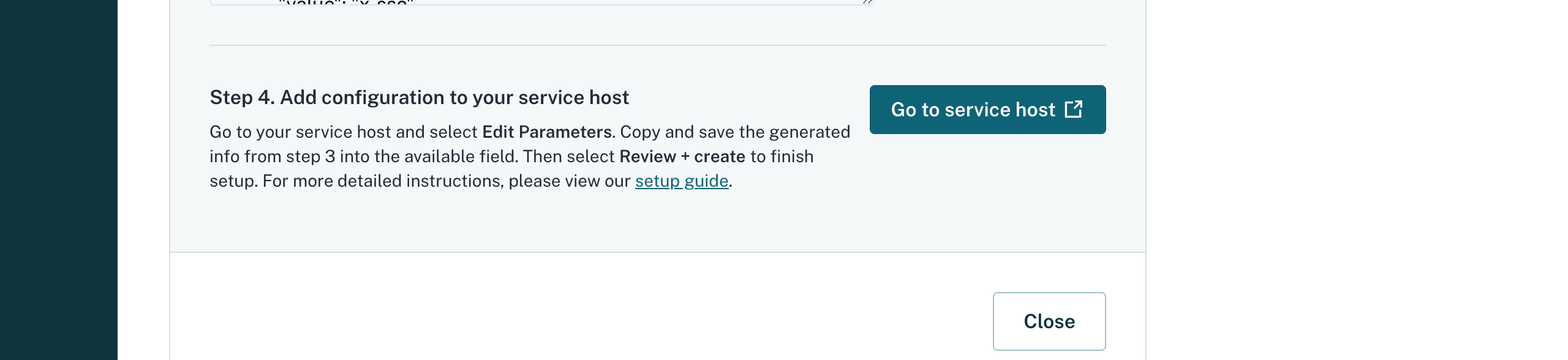 Dashlane encryption service configuration with Go to service host selected