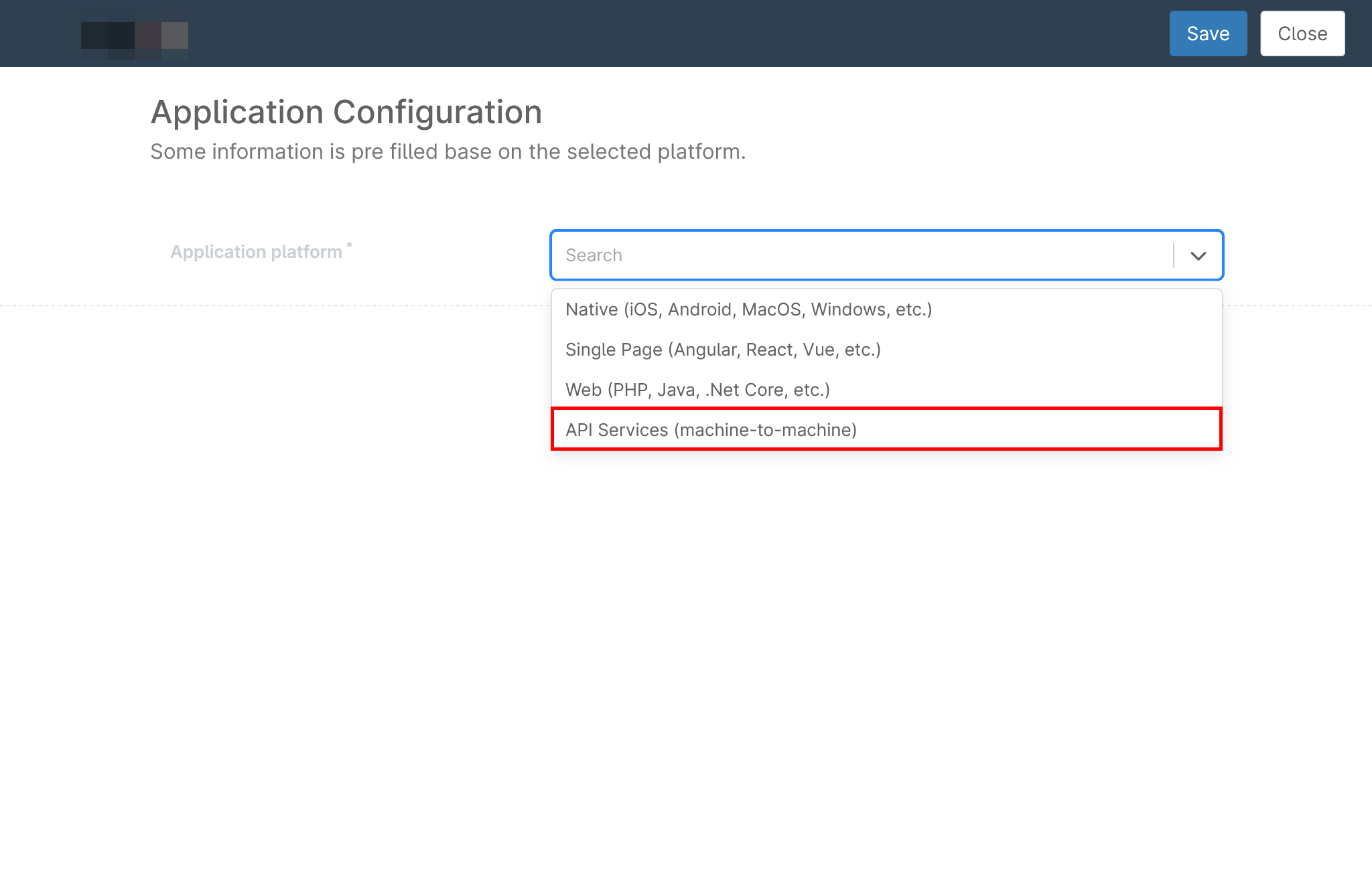 NinjaOne Application Configuration menu with API Services machine-to-machine highlighted