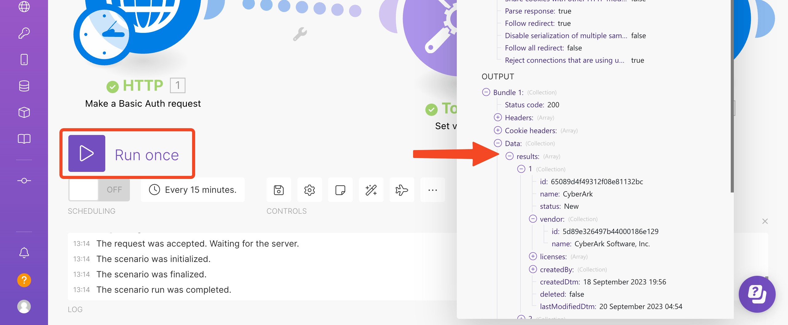 Make scenario output showing the SaaS Manager application list