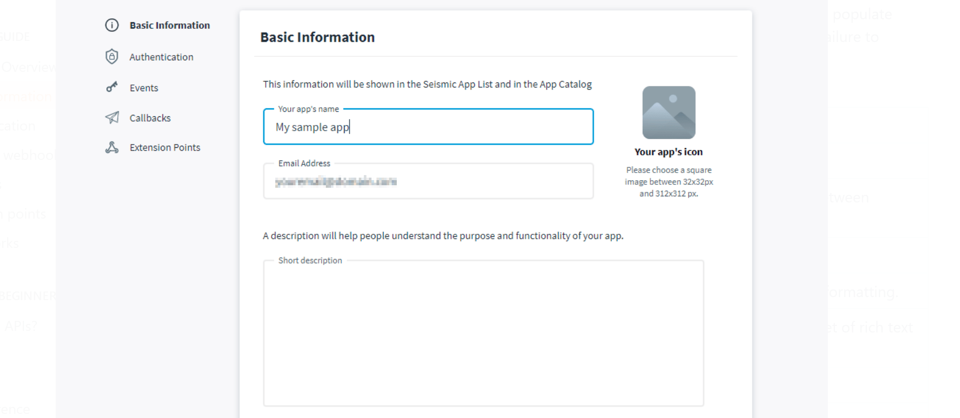Seismic App Registry Basic Information form for a SaaS Manager app