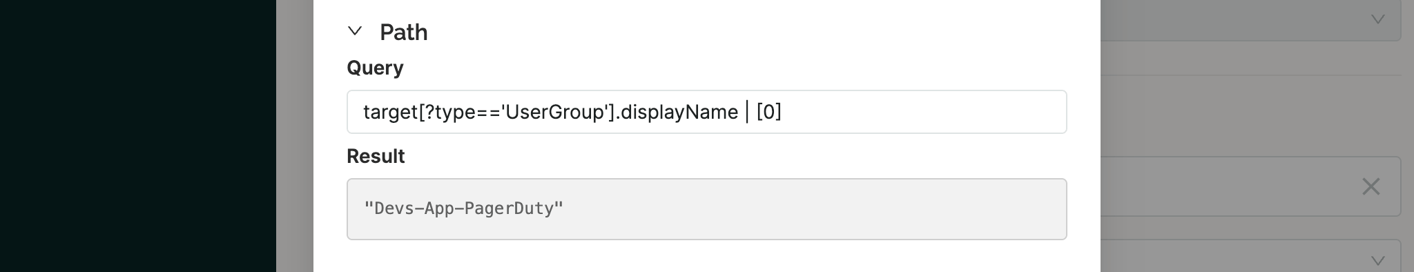 SaaS Manager webhook test with a JMESPath query returning the first array value