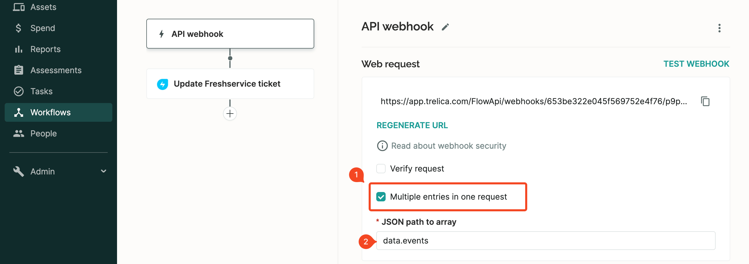 SaaS Manager web request panel with a JSON path query