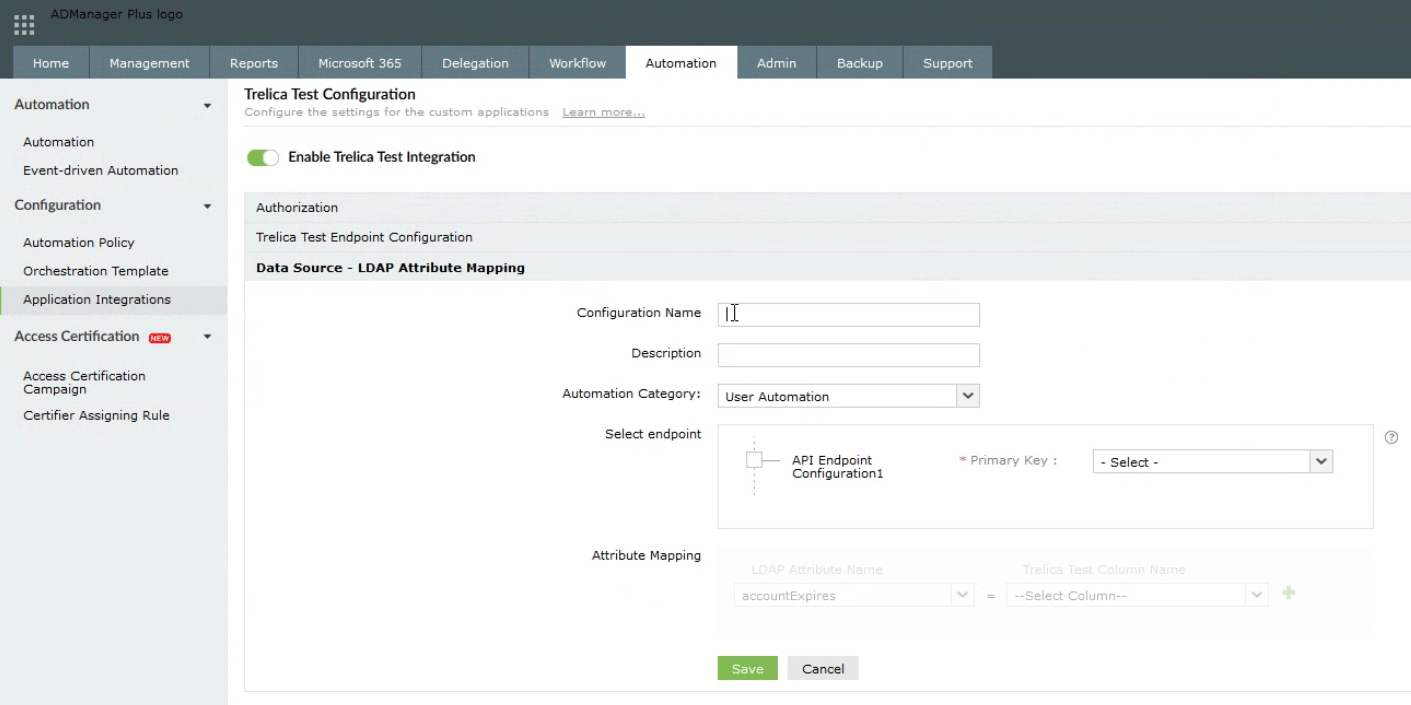 ADManager Plus LDAP attribute mapping configuration form