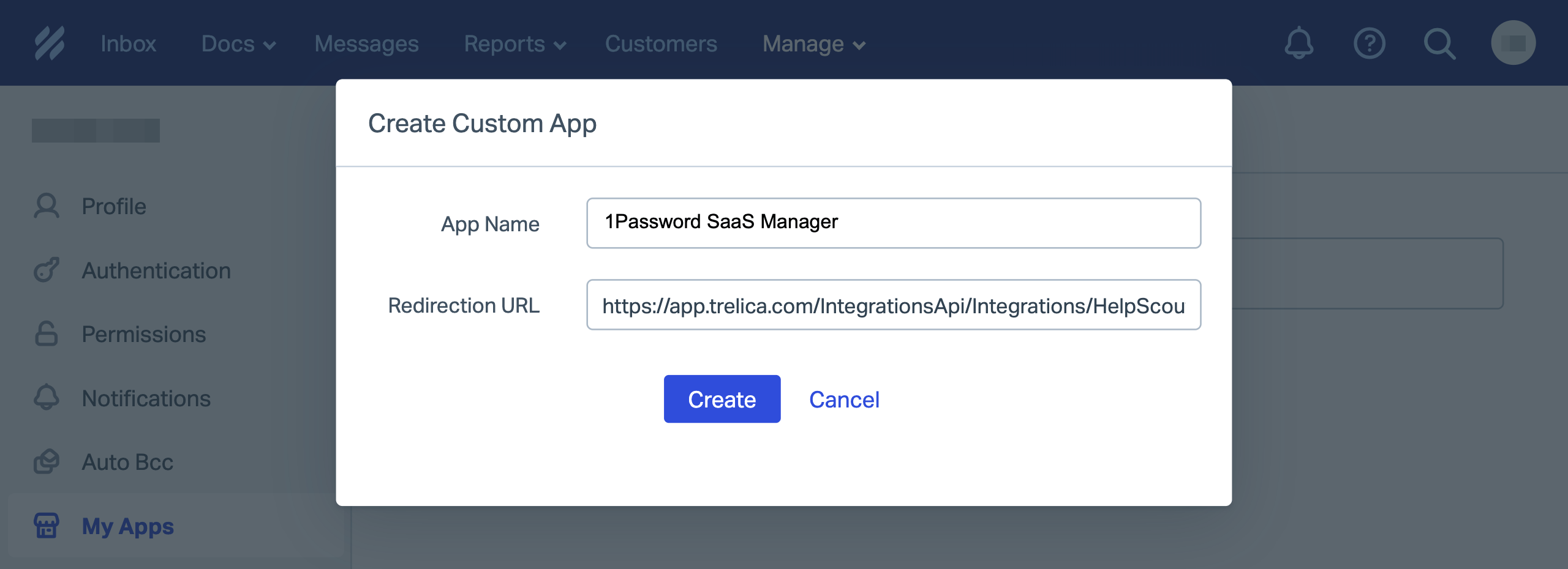 Help Scout API key creation form