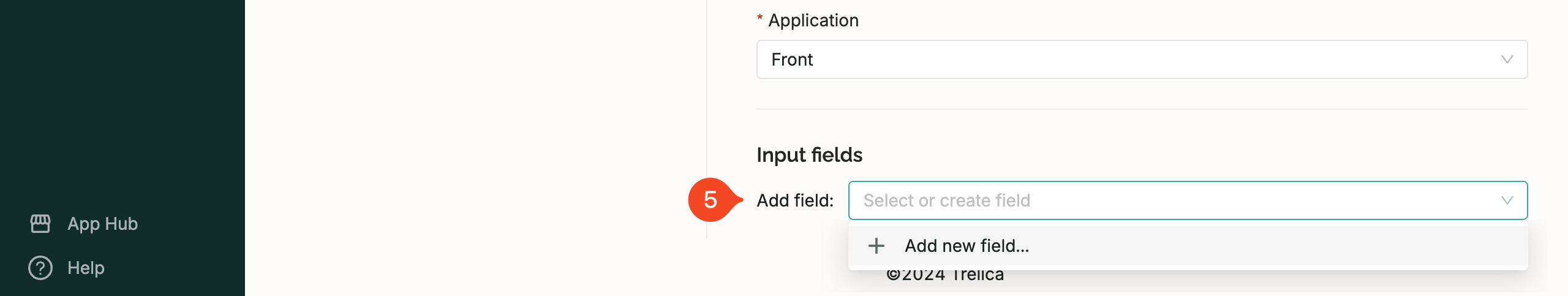 SaaS Manager API webhook input fields menu with Add new field selected