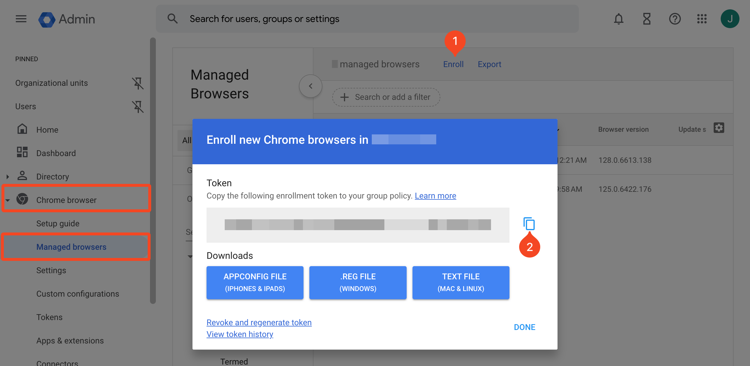 Google Workspace Chrome Browser Cloud Management enrollment token