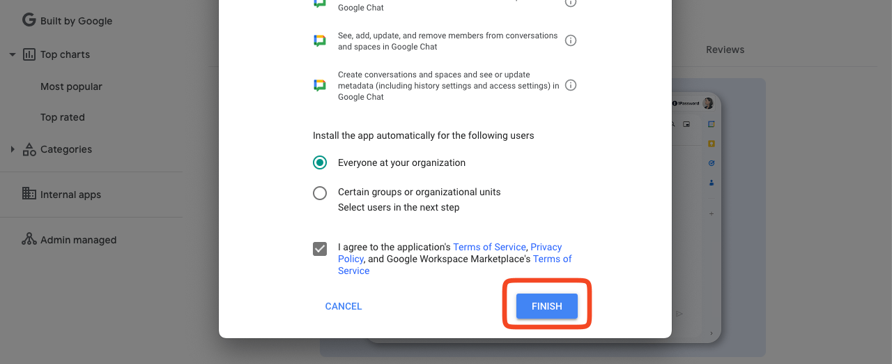 Google Chat webhook configuration