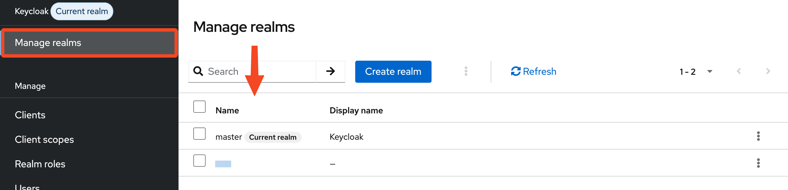 Keycloak realm selector