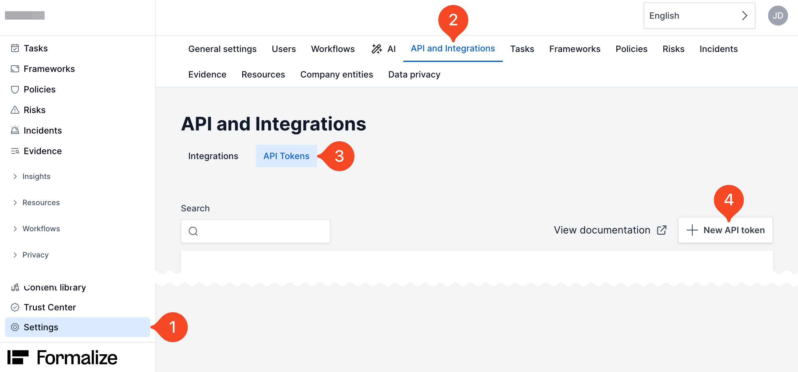Formalize API Tokens page with New API token selected