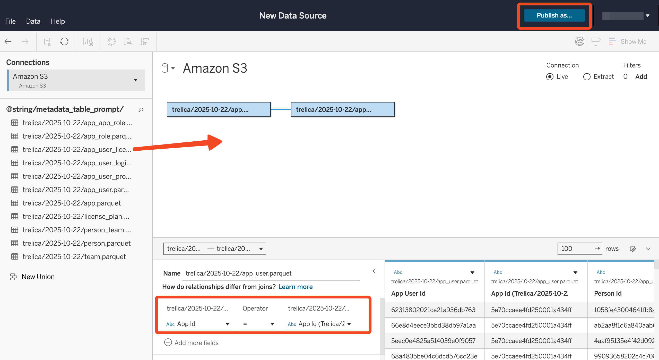Tableau relationship configuration between related tables