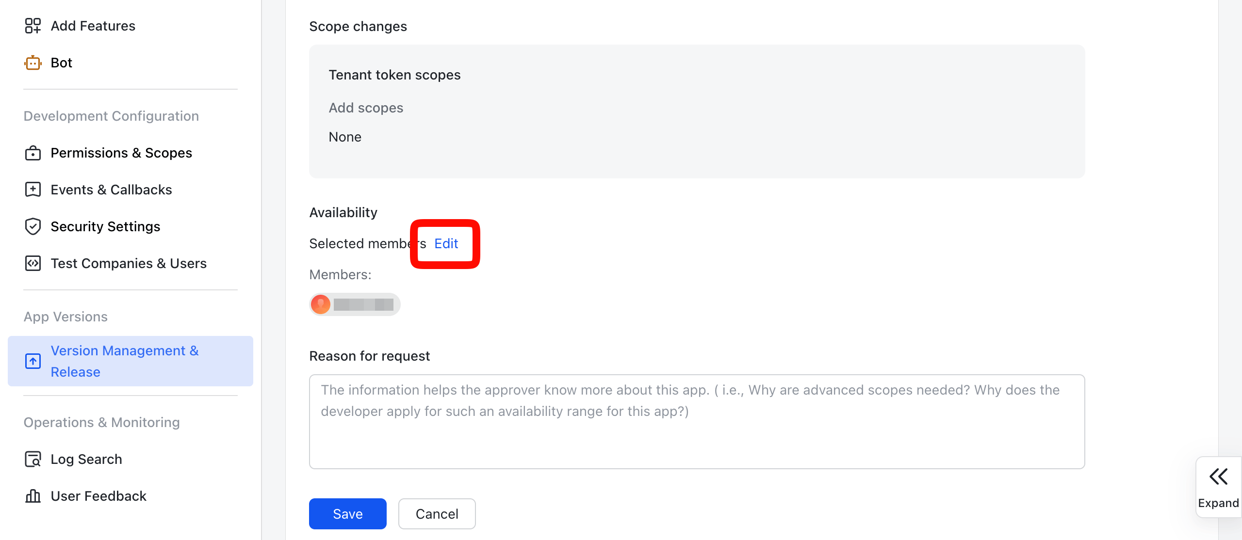 Lark API authorization settings