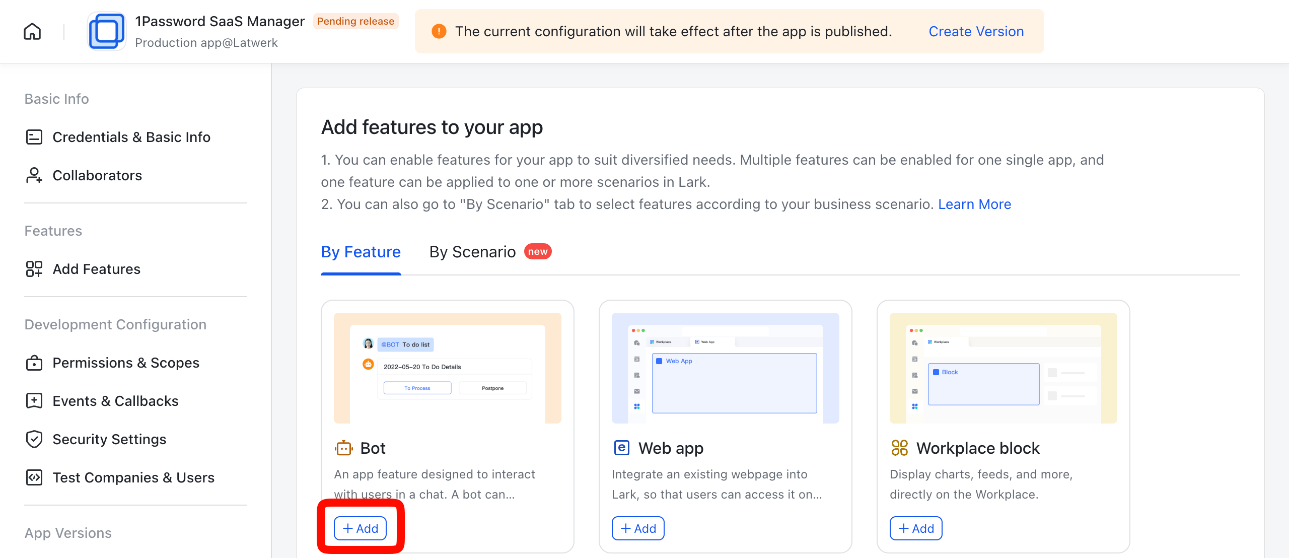 Lark application credentials