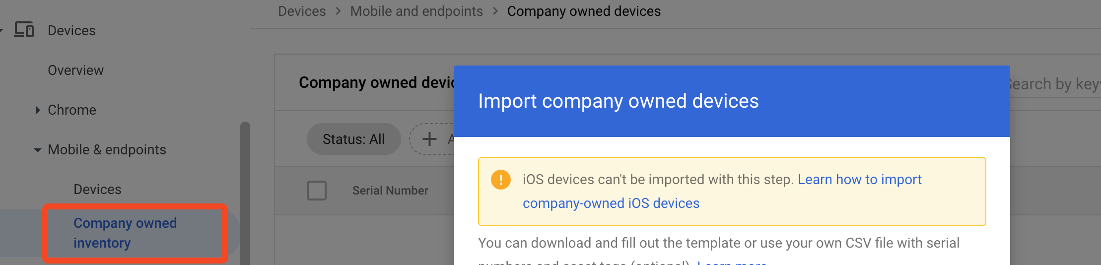Google Workspace device ownership shown as personal