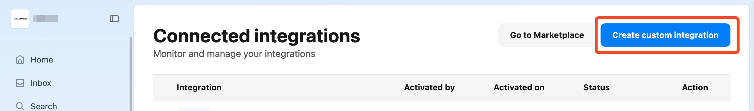 Personio Connected integrations page with Create custom integration highlighted