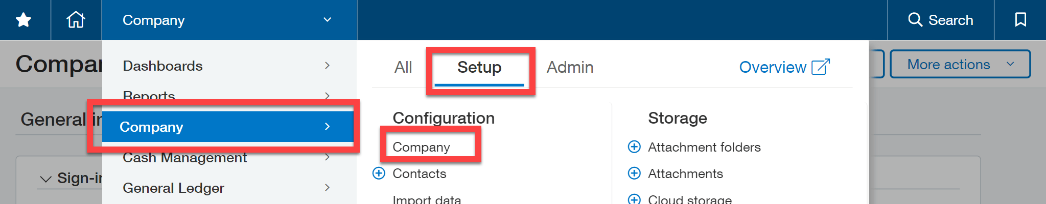 Sage Intacct Company setup page