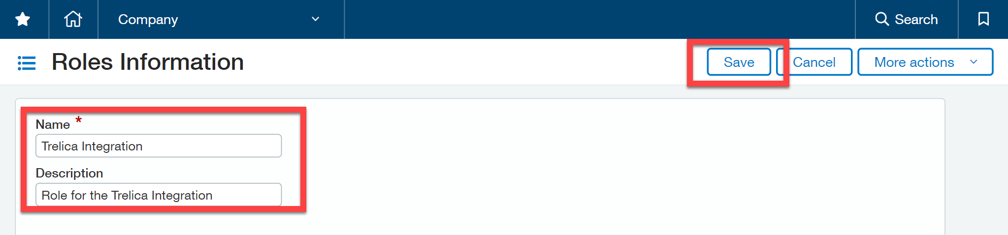 Sage Intacct Add Role form for a SaaS Manager integration role