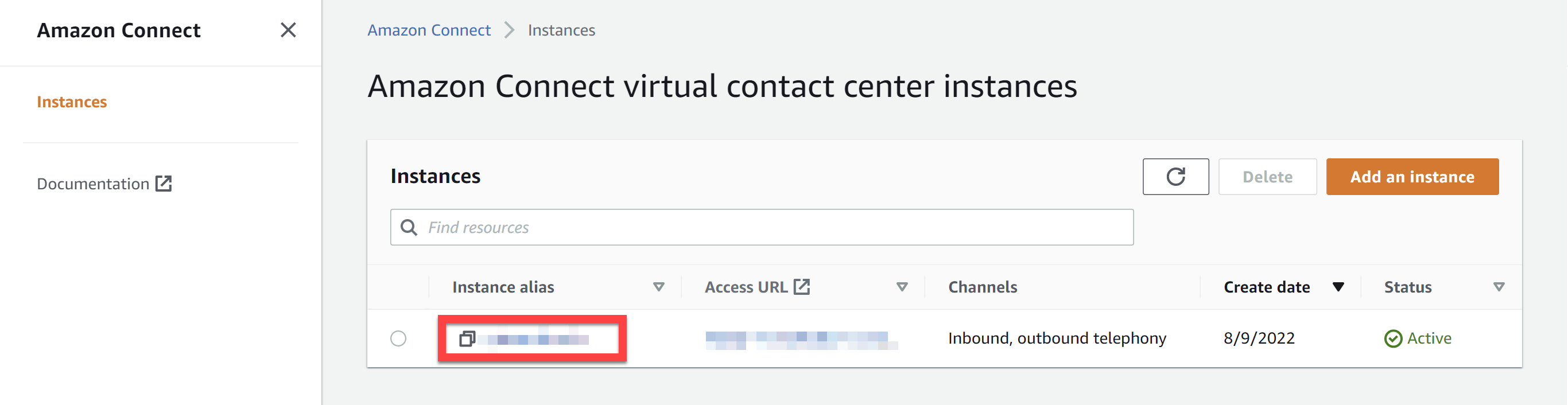 AWS Amazon Connect instance list