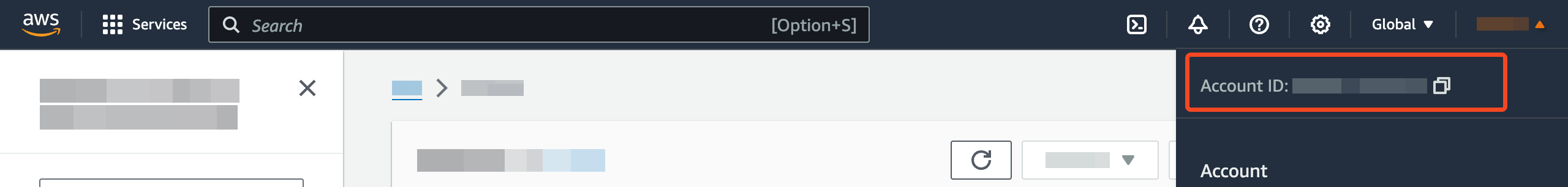 AWS account menu showing the Account ID