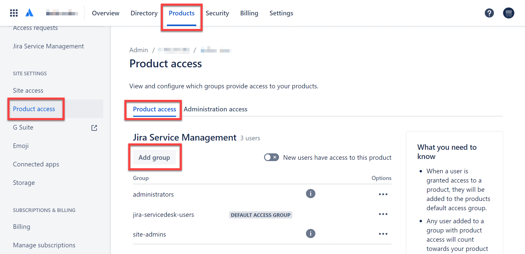 Atlassian directory Groups page with Add group selected