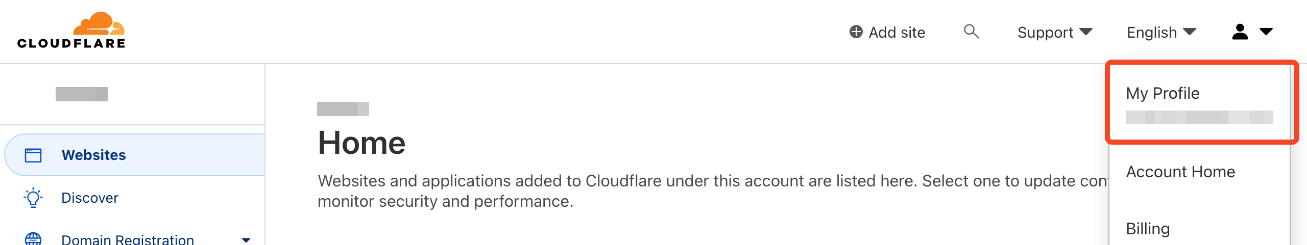 Cloudflare profile menu