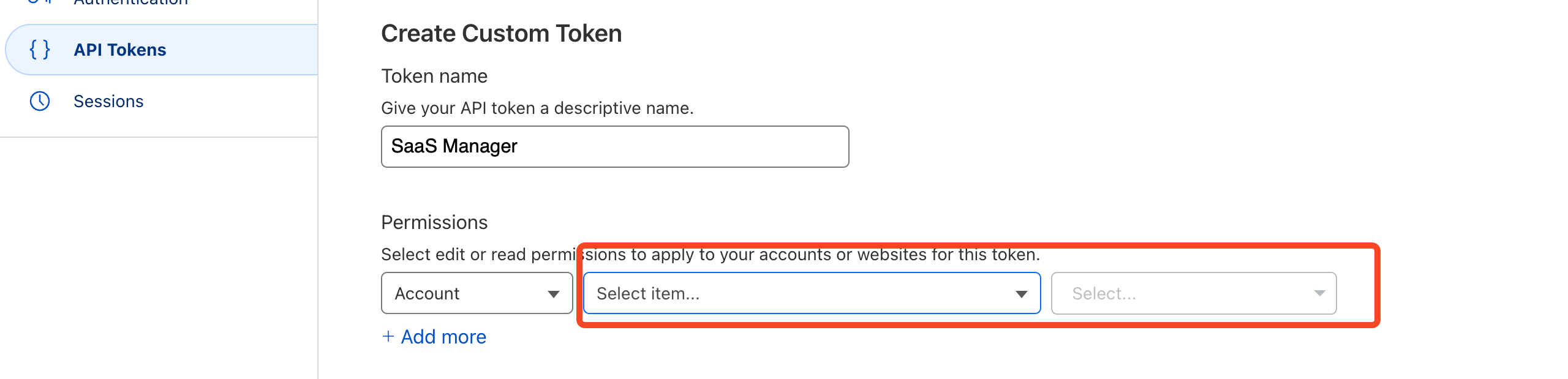 Cloudflare custom API token permissions configuration