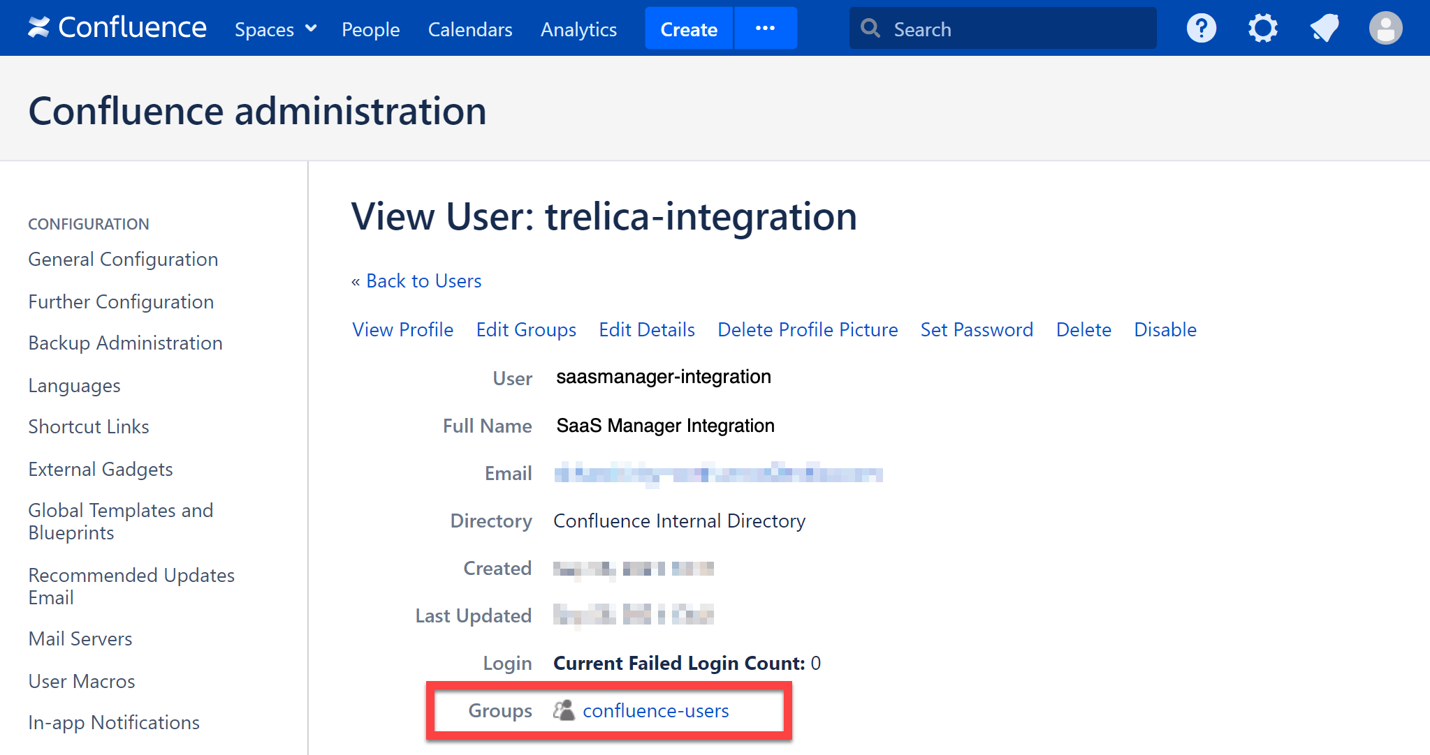 Confluence user details showing the confluence-users group