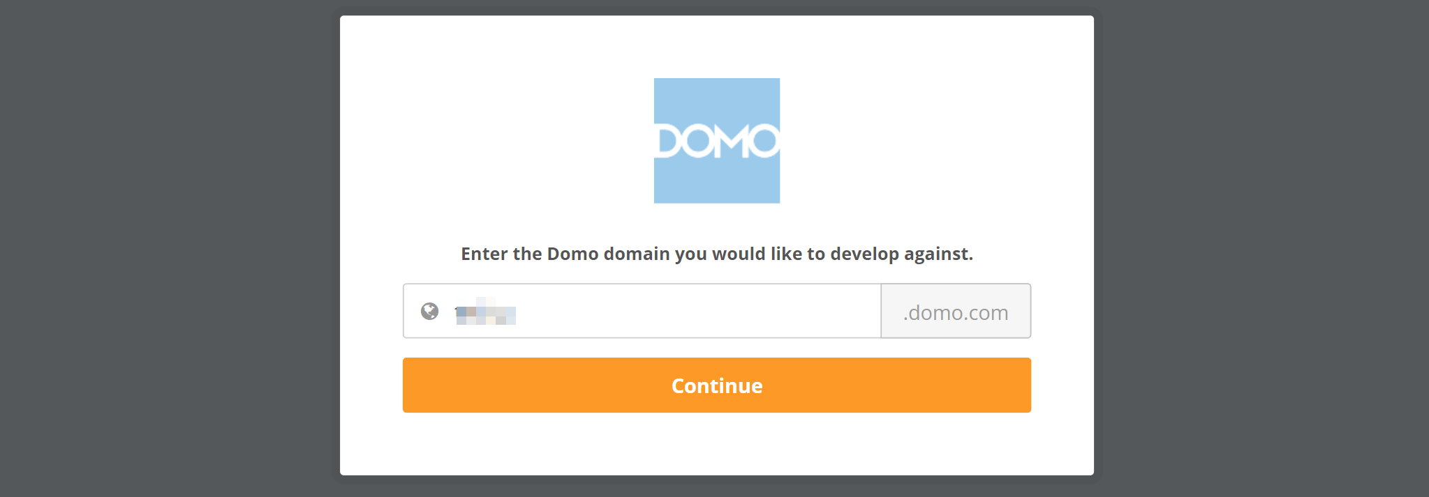 Domo developer sign-in page with domain field