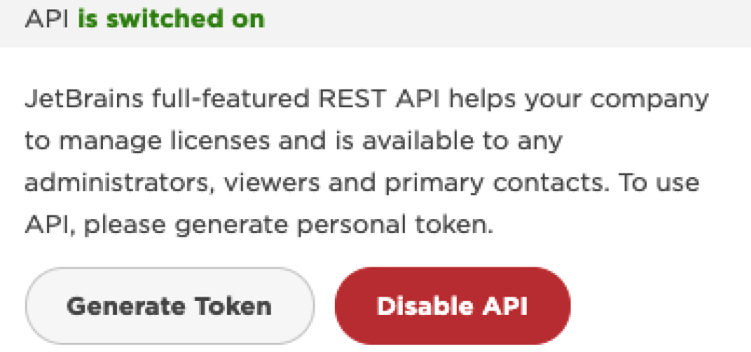 JetBrains account page with Generate token selected