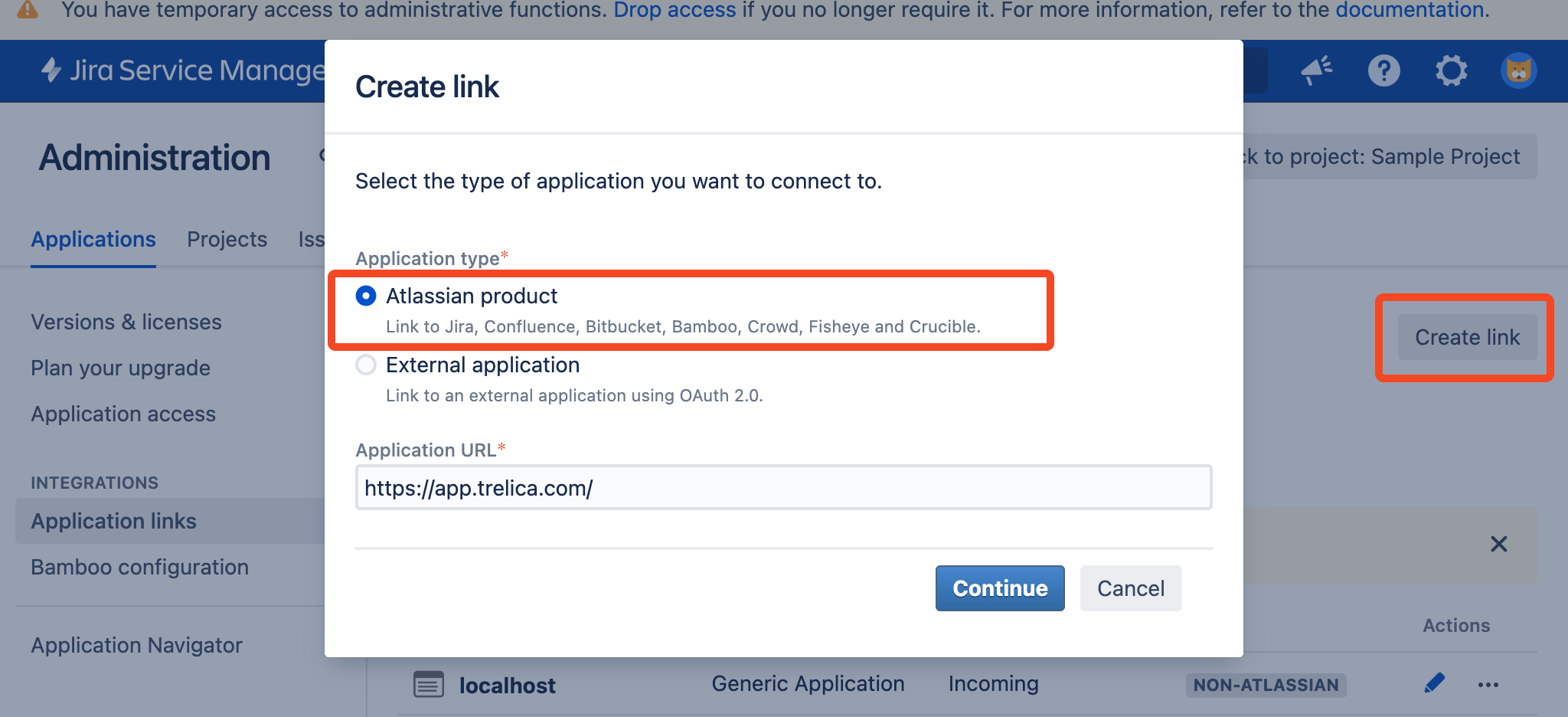 Jira administration Applications page
