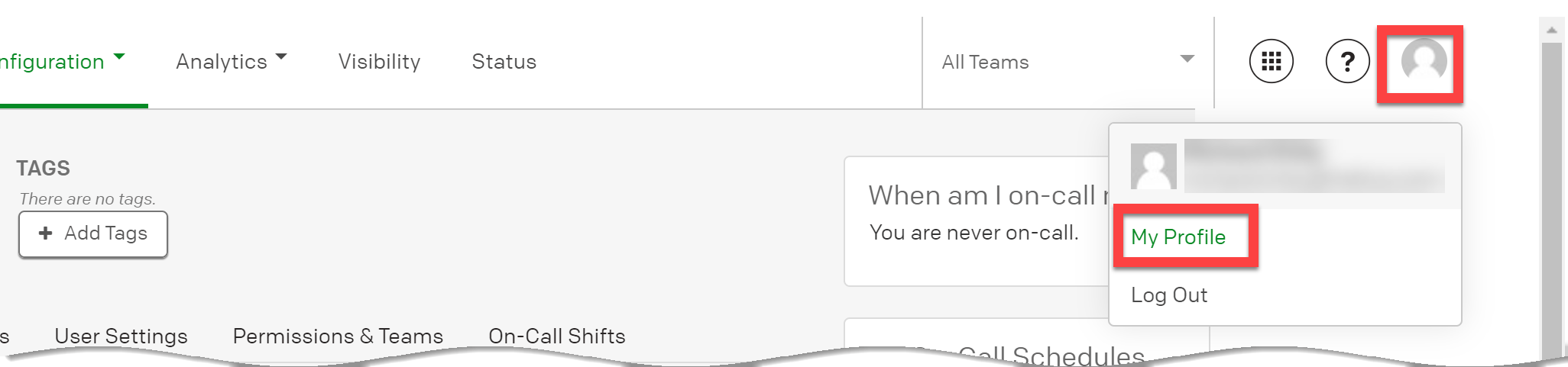 PagerDuty account menu with My Profile highlighted