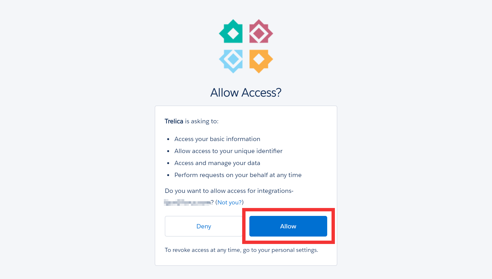 Salesforce authorization page for the SaaS Manager connection