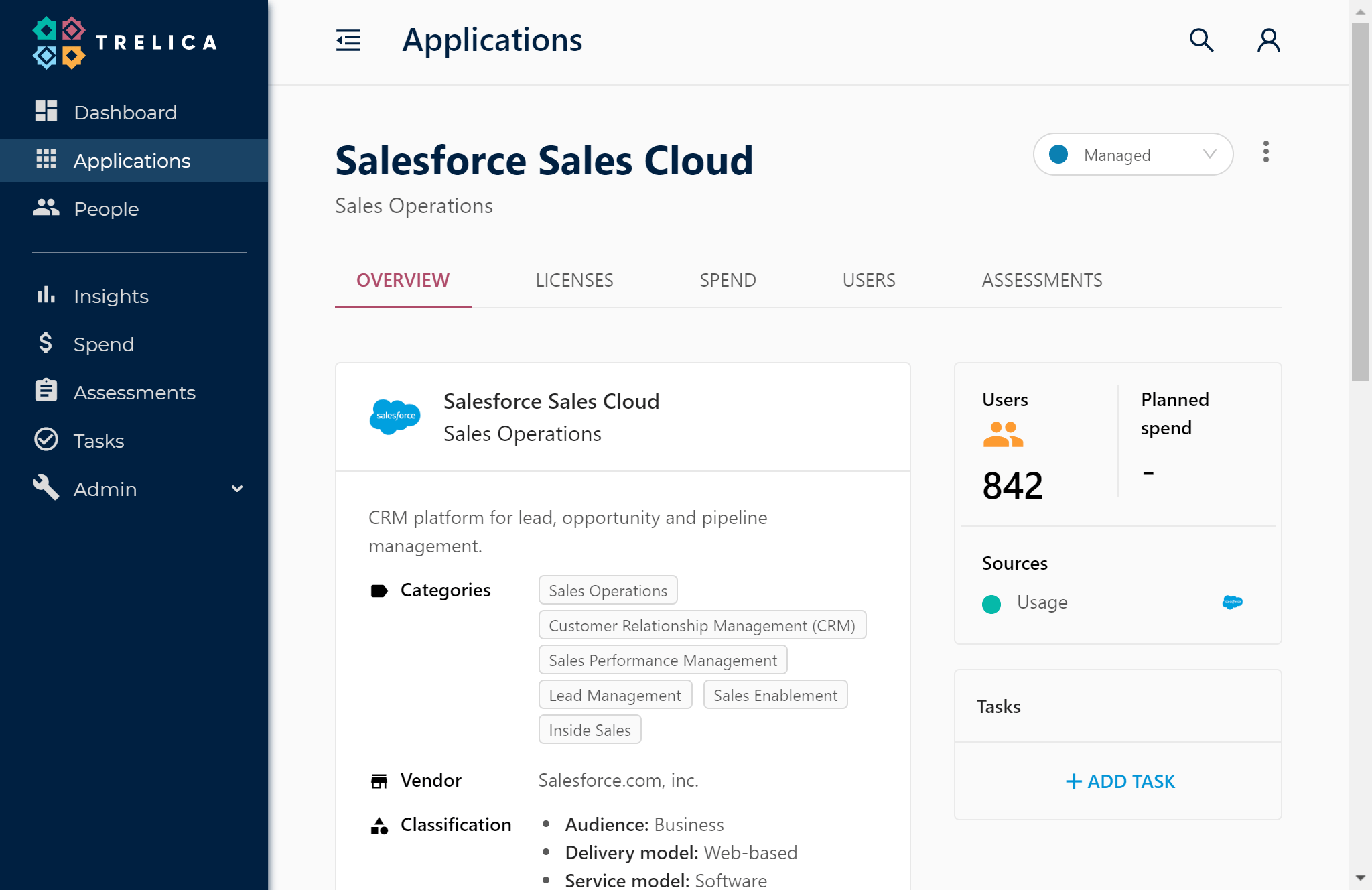 SaaS Manager Salesforce application profile with the View application button