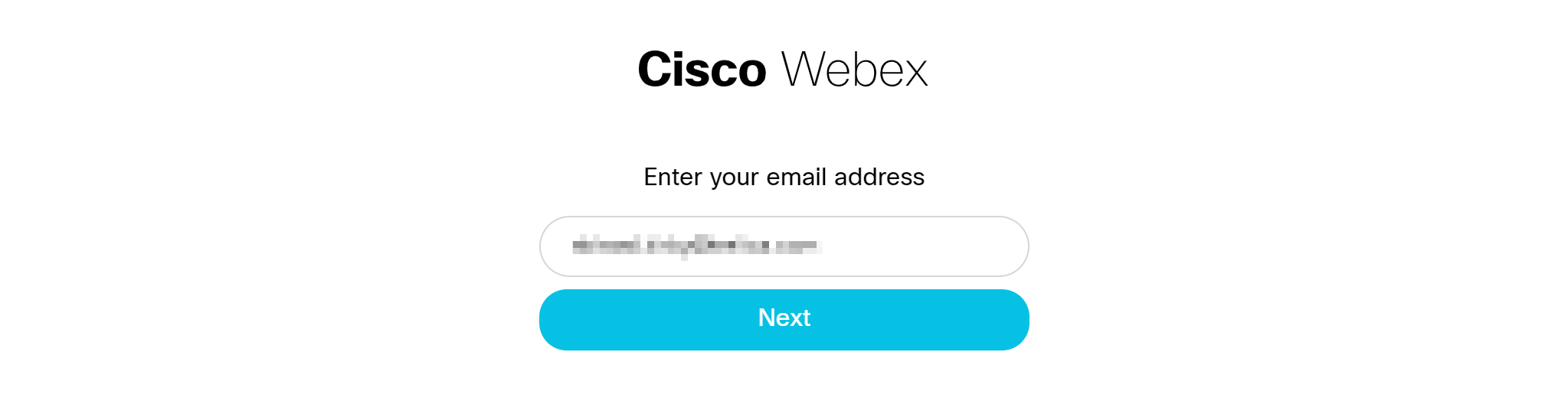 Cisco Webex sign-in page prompting for an email address